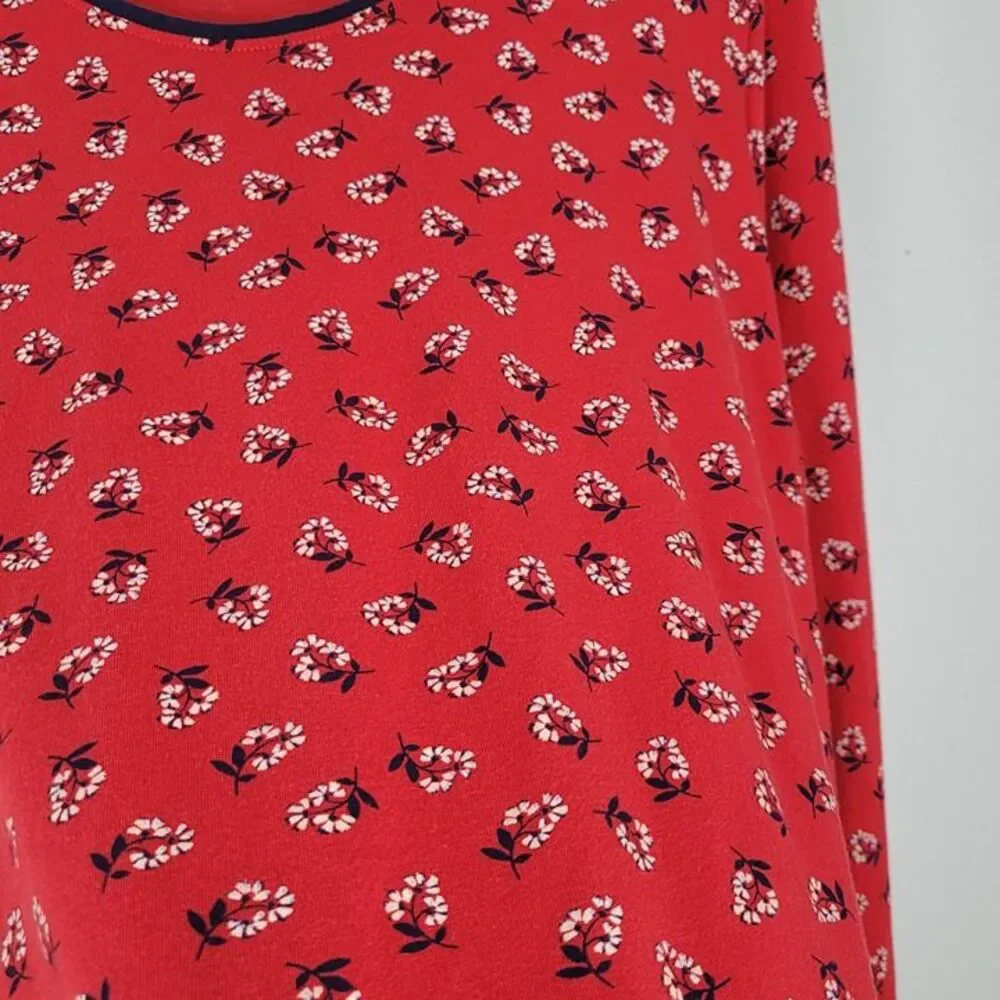 Draper James Size 1X Floral Long Sleeve Shirt Cotton Modal Stretch Red Navy - Picture 8 of 11